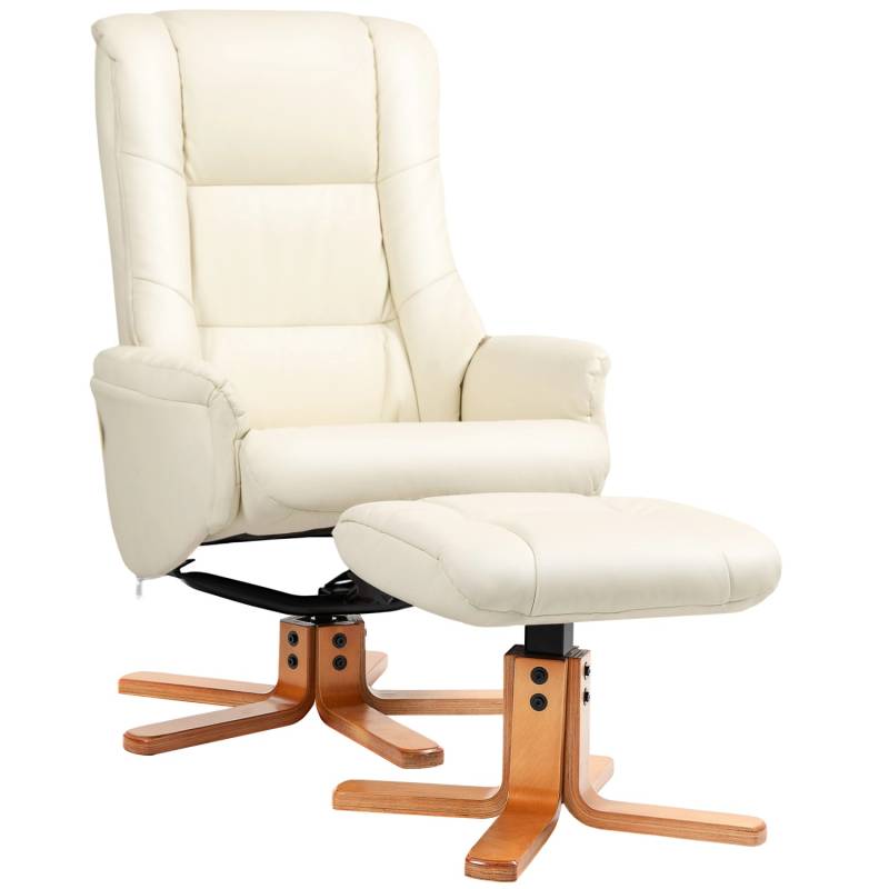 HOMCOM Relaxsessel mit Hocker Liegefunktion Wippfunktion Kunstleder Cremeweiß von HOMCOM