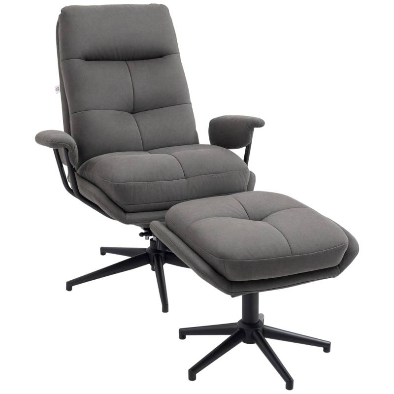 HOMCOM Relaxsessel mit Hocker Mikrofaser Stahl Mehrschichtplatte Dunkelgrau von HOMCOM