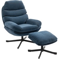 HOMCOM Relaxsessel mit Hocker Sessel Loungesessel mit Chenille-Optik breiter Sitzfläche Drehbar Polstersessel Armlehnensessel für Wohnzimmer, Schlafzimmer, Blau   Aosom von HOMCOM
