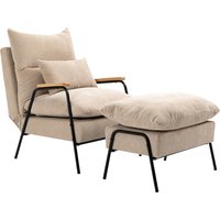 HOMCOM Relaxsessel mit Hocker Sessel mit Verstellbar Rückenlehne, Liegefunktion, Kissen, Loungesessel Modern Polstersessel mit Kord-Optik für Wohnzimmer bis 180 kg belastbar, Beige   Aosom von HOMCOM