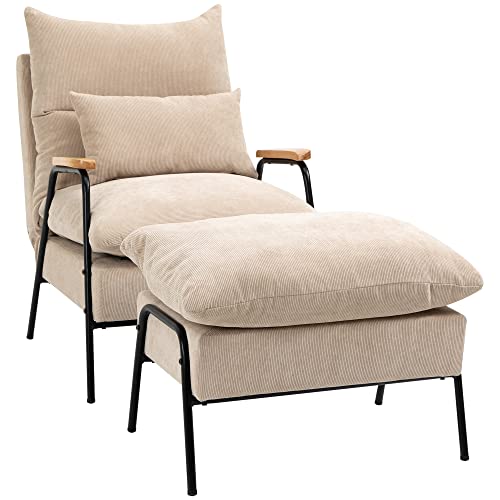 HOMCOM Relaxsessel mit Hocker Sessel mit Verstellbar Rückenlehne, Liegefunktion, Kissen, Loungesessel Modern Polstersessel mit Kord-Optik für Wohnzimmer bis 180 kg belastbar, Beige HOMCOM Relaxsessel mit Hocker Sessel mit Verstellbar Rückenlehne, Liegefunktion, Kissen, Loungesessel Modern Polstersessel mit Kord-Optik für Wohnzimmer bis 180 kg belastbar, Beige von HOMCOM