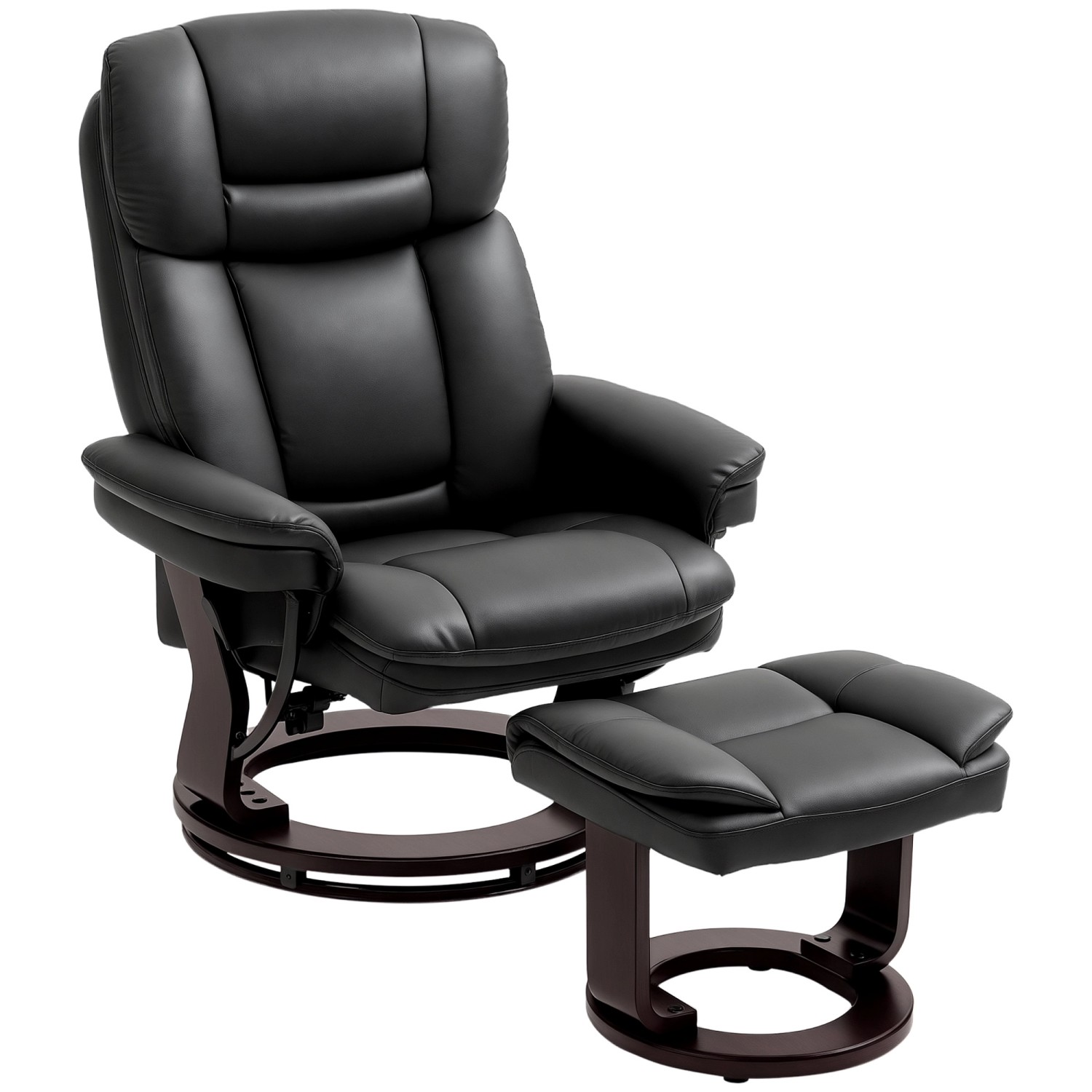 HOMCOM Relaxsessel mit Hocker mit Liegefunktion für Wohnzimmer Kunstleder Schwarz von HOMCOM