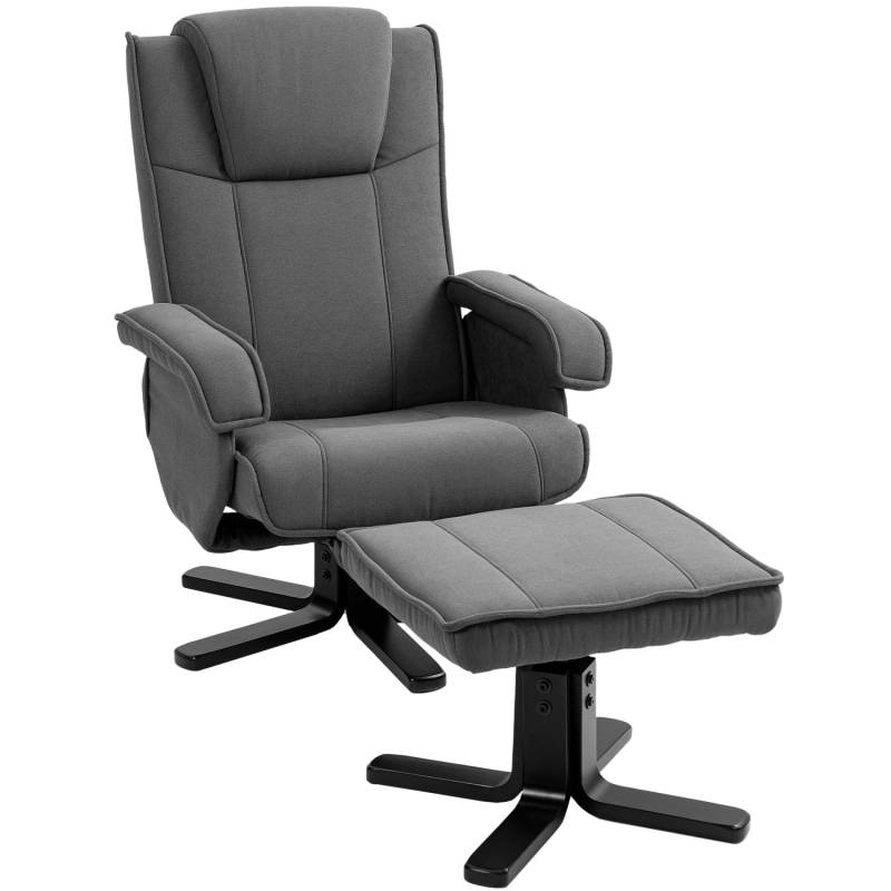 HOMCOM Relaxsessel mit Hocker mit Samtoptik Kopfstütze für Wohnzimmer Dunkelgrau von HOMCOM