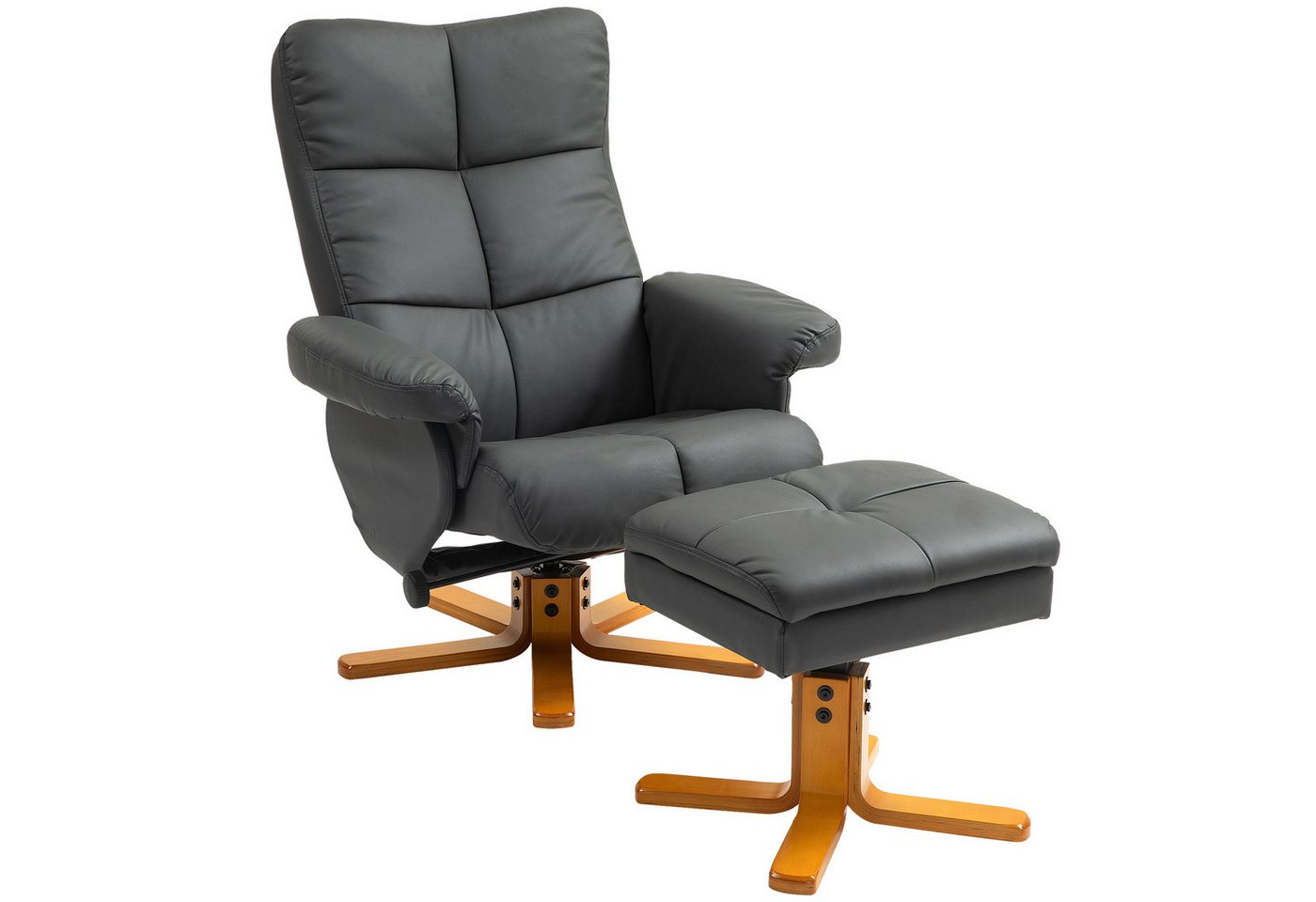 HOMCOM Relaxsessel mit Hocker und Stauraum, mit Liegefunktion (Fernsehsessel, 2-St., 360° drehbarer Sessel), Kunstleder Holzgestell Dunkelgrau 80 x 86 x 99cm von HOMCOM
