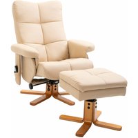 Homcom - Relaxsessel Massagesessel mit Fußhocker Stauraum Liegefunktion Fernsehsessel mit Massagefunktion tv Sessel 145°-Neigung Polyester Cremeweiß von HOMCOM