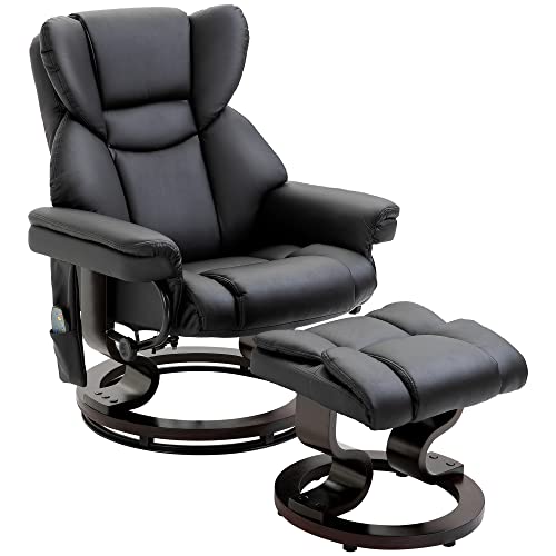 HOMCOM Relaxsessel mit Massagefunktion Fußhocker Massagesessel Sessel mit Liegefunktion Kunstleder Schwarz 79 x 82 x 101 cm von HOMCOM