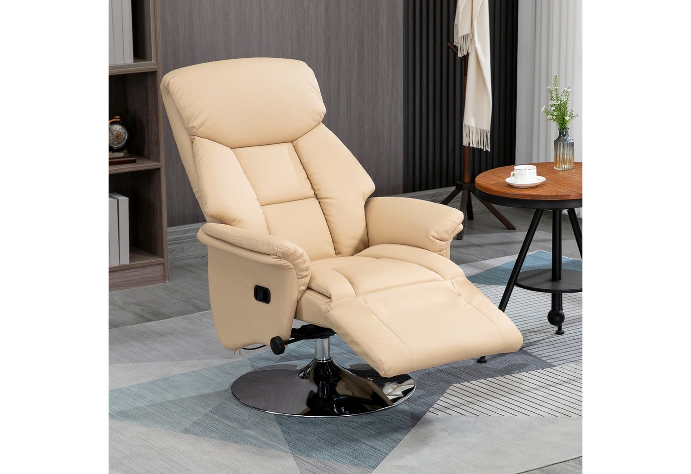 HOMCOM Relaxsessel mit manuell verstellbarer Rückenlehne (Liegesessel, 1-St., TV-Sessel), 360° Drehfunktion, Beige von HOMCOM