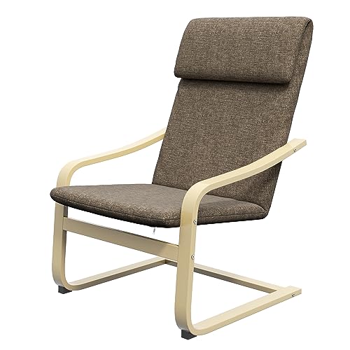 HOMCOM Relaxstuhl, Esszimmerstuhl, Relaxsessel mit Kopfkissen, Ruhesessel, Schwingstuhl mit Leinenoptik für Wohnzimmer, 65 x 69 x 98cm, Braun von HOMCOM