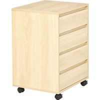 HOMCOM Rollcontainer Aktenschrank Büroschrank mit 4 Schubladen Lagerschrank Aufbewahrung Container Natur 46 x 40 x 65 cm von HOMCOM