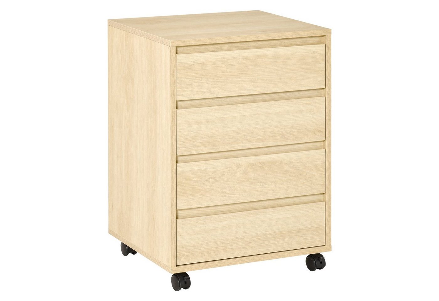HOMCOM Rollcontainer mit 4 Schubladen, Lagerschrank, Aufbewahrung Container, (Büroschrank, 1 St., Aktenschrank), für Büro, Arbeitszimmer, Natur von HOMCOM