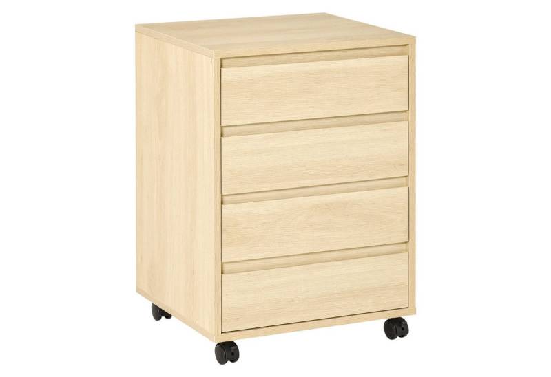 HOMCOM Rollcontainer mit 4 Schubladen, Lagerschrank, Aufbewahrung Container, (Büroschrank, 1 St., Aktenschrank), für Büro, Arbeitszimmer, Natur von HOMCOM