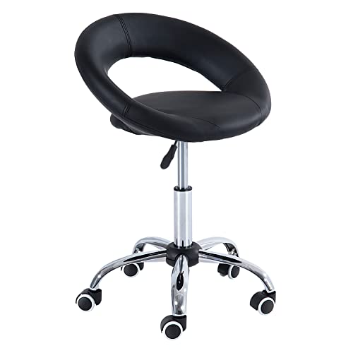 HOMCOM Rollhocker Arbeitshocker Drehhocker Bürostuhl höhenverstellbar, PU+Metall, Schwarz, 50 x 54 x (66-78) cm von HOMCOM
