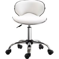 HOMCOM Rollhocker Arbeitsstuhl mit höhenverstellbarer 44-56 cm und Rückenlehne, 360° drehbarer Bürostuhl für Massagestudio, Büro, Klinik, Weiß   Aosom von HOMCOM
