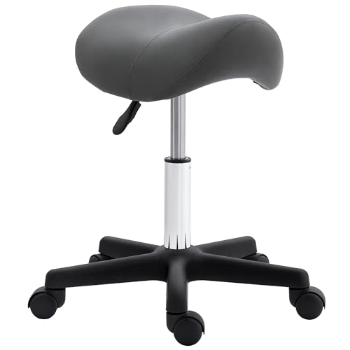 HOMCOM Rollhocker Höhenverstellbarer Drehhocker Arbeitshocker mit Rädern Drehbarer Salonstuhl Sitzhocker Salon Hocker Kunstleder Grau 48 x 47 x 45-59 cm HOMCOM Rollhocker Höhenverstellbarer Drehhocker Arbeitshocker mit Rädern Drehbarer Salonstuhl Sitzhocker Salon Hocker Kunstleder Grau 48 x 47 x 45-59 cm von HOMCOM