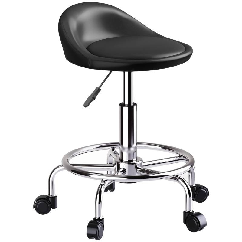 HOMCOM Rollhocker Kunstleder Metall 43L x 43B x 59-75H cm Schwarz von HOMCOM