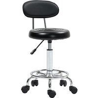 HOMCOM Rollhocker höhenverstellbar Drehhocker Drehbar Salon Hocker mit Lehne, Rädern, Arbeitshocker mit Verstellbarer Fußstütze für Büro, Kunstleder, 32 x 40 x 70-86 cm, Schwarz   Aosom von HOMCOM