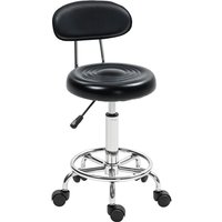 Rollhocker höhenverstellbar Drehhocker Drehbar Salon Hocker mit Lehne, Rädern, Arbeitshocker mit Verstellbarer Fußstütze für Büro, Kunstleder, 32 x von HOMCOM