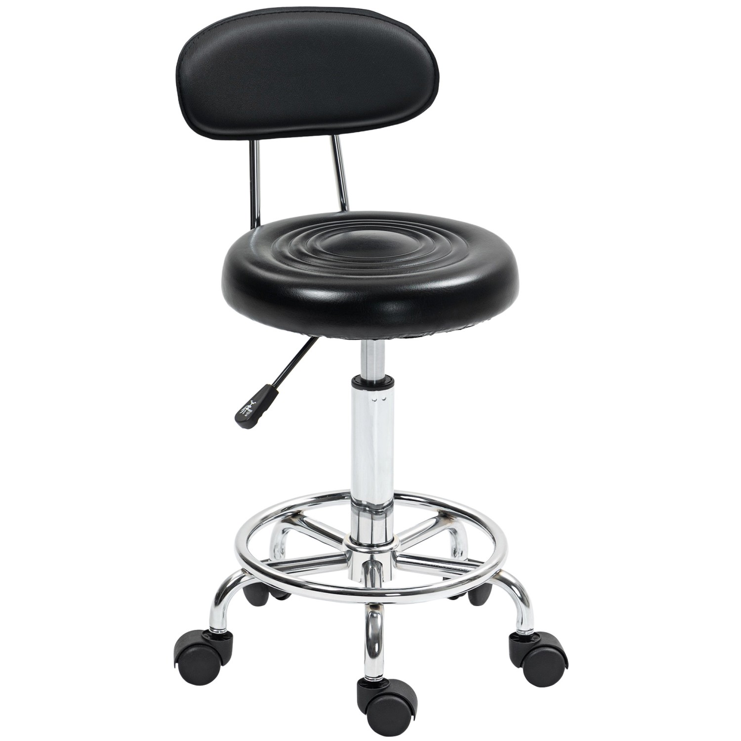 HOMCOM Rollhocker mit Lehne Kunstleder Schwarz 32L x 40B x 70-86H cm von HOMCOM
