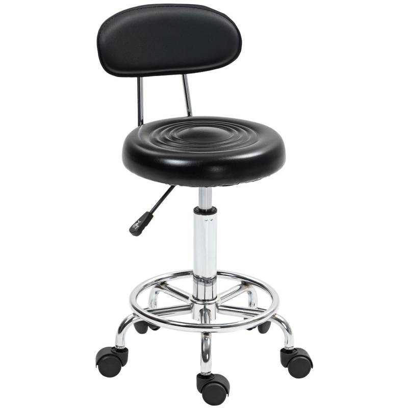 HOMCOM Rollhocker mit Lehne Kunstleder Schwarz 32L x 40B x 70-86H cm von HOMCOM