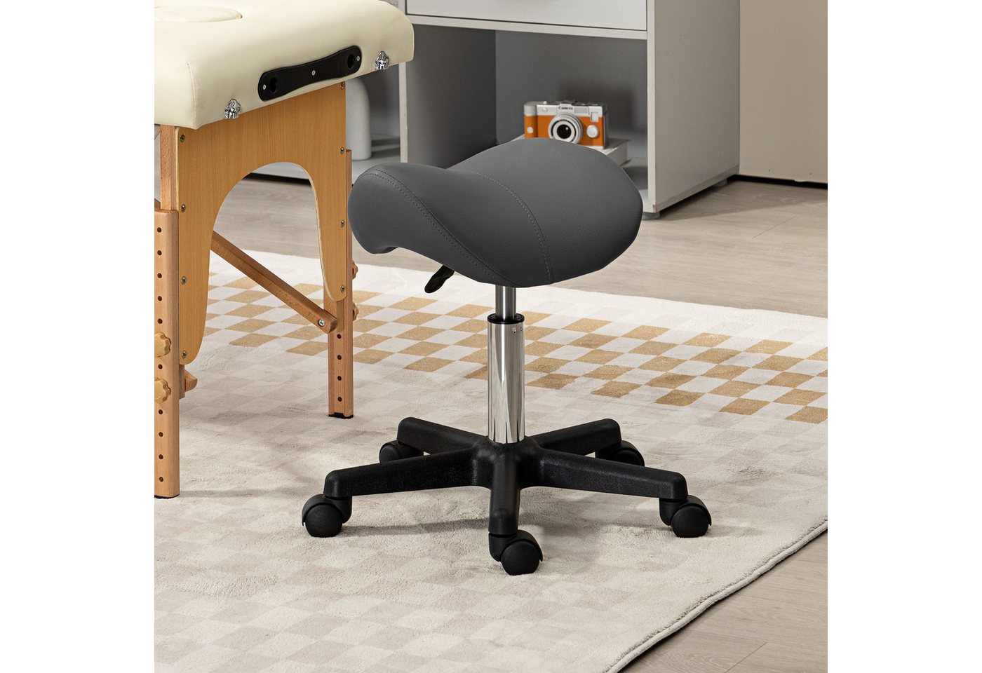 HOMCOM Rollsitz 360° drehbar (Salonhocker, 1 St., Drehhocker), höhenverstellbar, Grau von HOMCOM