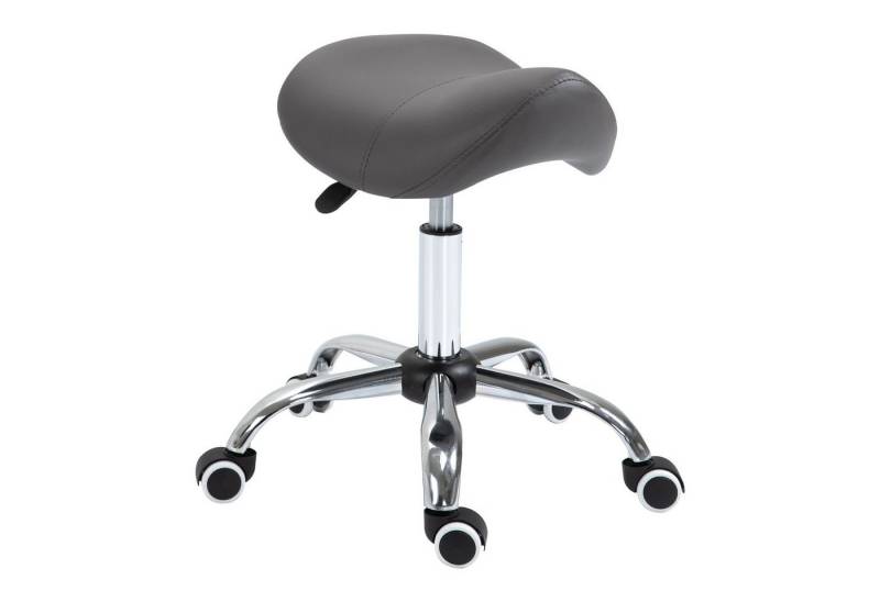 HOMCOM Rollsitz Höhenverstellbarer Salonhocker Drehhocker mit Rädern (Kosmetikhocker, 1 St., Arbeitshocker), Grau 52 x 53 x 49-61 cm von HOMCOM
