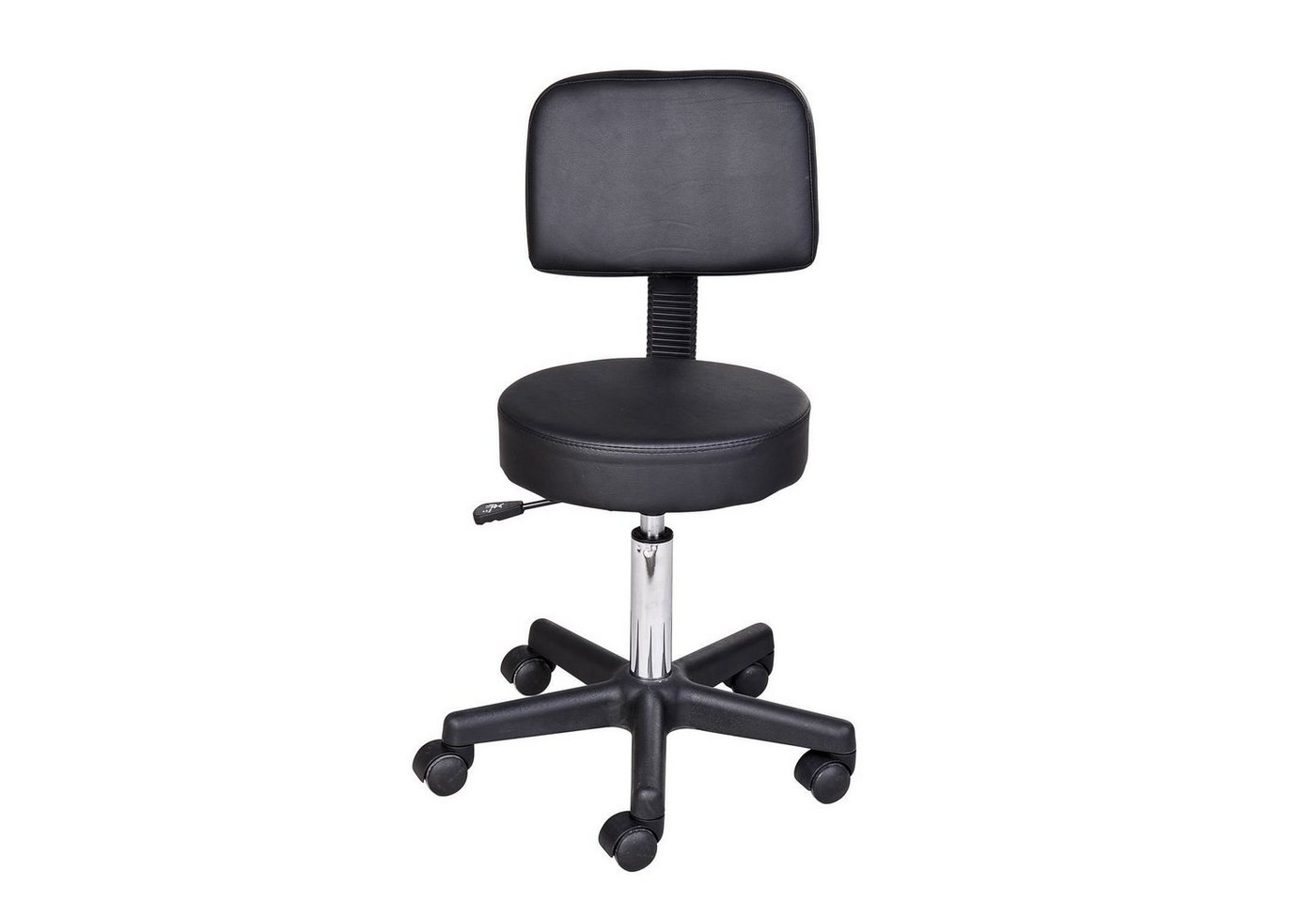 HOMCOM Rollsitz höhenverstellbarer Drehhocker mit Lehne (Rollhocker, 1 St., Arbeitshocker), Schwarz Φ35 x 72-84 cm von HOMCOM