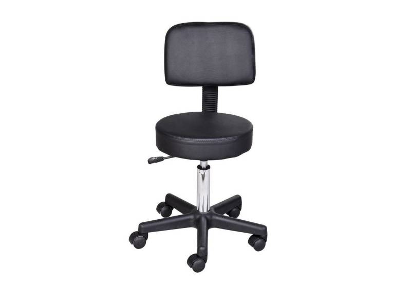 HOMCOM Rollsitz höhenverstellbarer Drehhocker mit Lehne (Rollhocker, 1 St., Arbeitshocker), Schwarz Φ35 x 72-84 cm von HOMCOM
