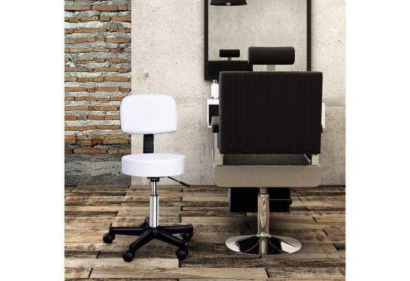 HOMCOM Rollsitz höhenverstellbarer Drehhocker mit Lehne (Rollhocker, 1 St., Arbeitshocker), Weiß Φ35 x 72-84 cm von HOMCOM