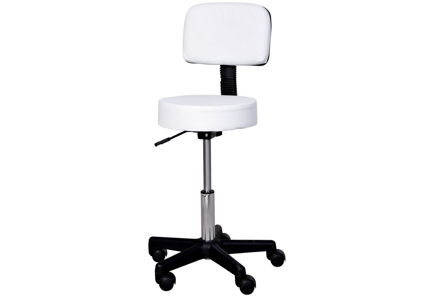 HOMCOM Rollsitz höhenverstellbarer Drehhocker mit Lehne (Rollhocker, 1 St., Arbeitshocker), Weiß Φ35 x 72-84 cm von HOMCOM