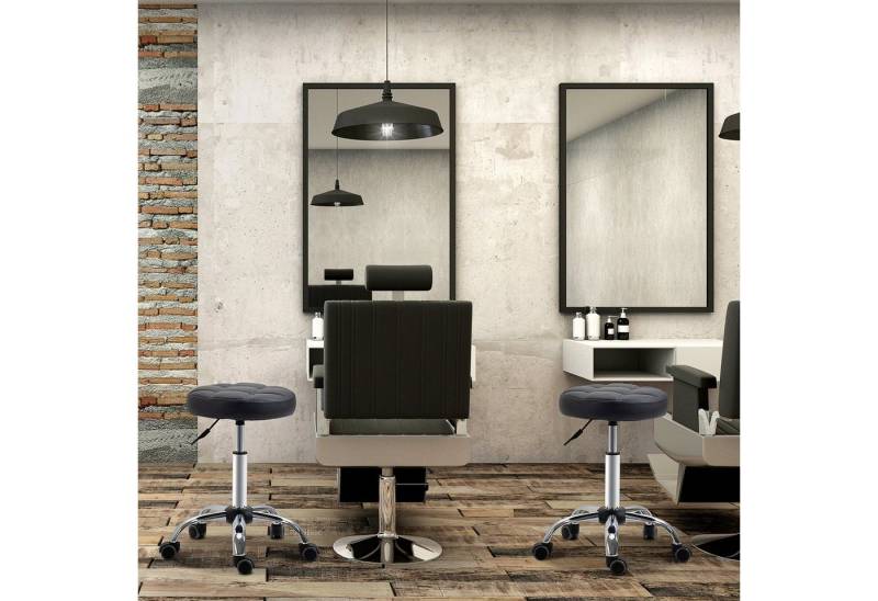 HOMCOM Rollsitz höhenverstellbarer Drehhocker mit Rädern (Arbeitshocker, 2 St., Rollhocker), Kunstleder Schwarz Ø35,5 x 48-63 cm von HOMCOM