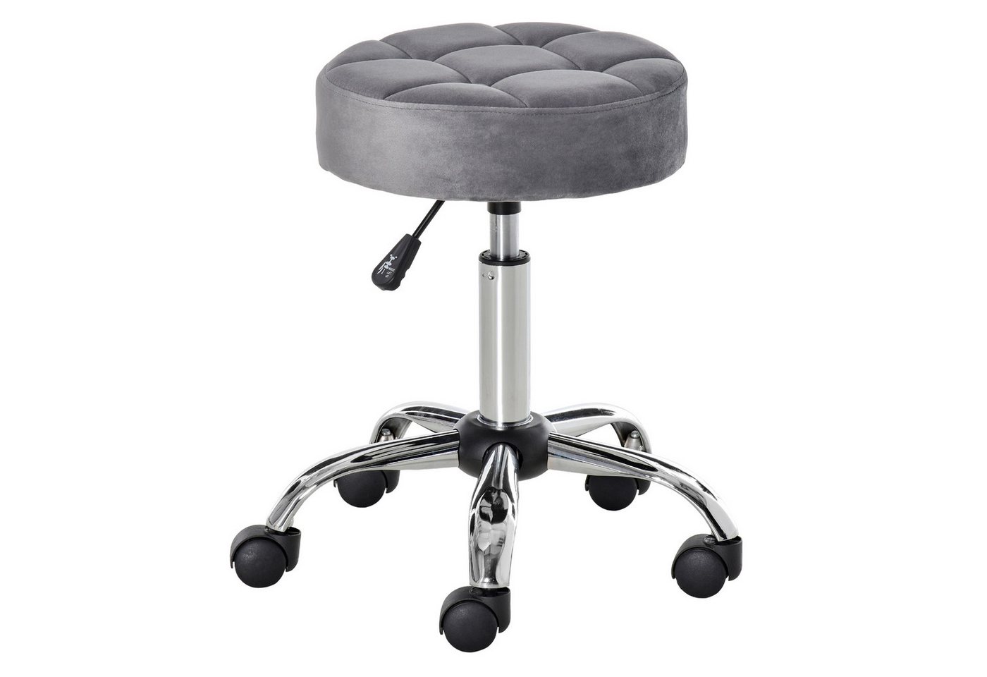 HOMCOM Rollsitz höhenverstellbarer Salonstuhl mit Rädern (Drehhocker, 1 St., Rollhocker), Hellgrau Ø35 x 49-61 cm von HOMCOM