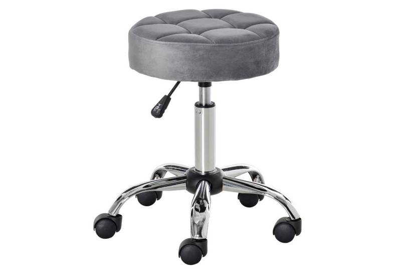 HOMCOM Rollsitz höhenverstellbarer Salonstuhl mit Rädern (Drehhocker, 1 St., Rollhocker), Hellgrau Ø35 x 49-61 cm von HOMCOM