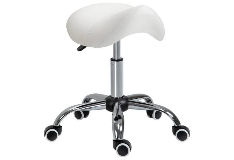 HOMCOM Rollsitz höhenverstellbarer Sattelhocker Drehstuhl Drehhocker (Kosmetikhocker, 1 St., Arbeitshocker), Weiß 52 x 53 x 49-61 cm von HOMCOM