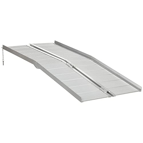 HOMCOM Rollstuhlrampe Klappbare Verladerampe 183 cm belastbar bis 272 kg Auffahrrampe Rutschfest Aluminium Auffahrrampe mit Sicherheitskanten für Roller Behinderte Stufen von HOMCOM