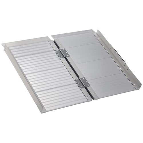 HOMCOM Rollstuhlrampe Laderampe Auffahrrampe rutschfest faltbar aus Aluminium mit Randsteinen max. Belastung 270 Kg 61 x 74 cm von HOMCOM