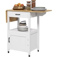 HOMCOM Rollwagen Servierwagen Küchenmöbel mit klappbarer Platte Schublade Regal und Schrank mit 2 Türen aus Holz 59,5L x 45,5B x 89H cm - weiß   Aosom von HOMCOM
