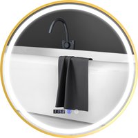 HOMCOM Runder Badspiegel mit Beleuchtung 60cm LED Beschlagfrei Wandspiegel mit Touchschalter Timer 3 Lichtfarben Badezimmerspiegel mit Zeit- und Temperaturanzeige IP44 für Badezimmer, Schlafzimmer   Aosom von HOMCOM