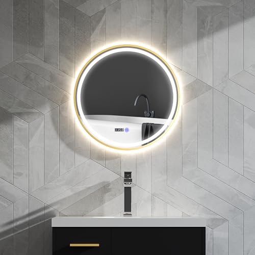 HOMCOM Badspiegel mit Beleuchtung 60 cm Runder LED Wandspiegel mit Touchschalter, Timer, Beschlagfrei Badezimmerspiegel mit Zeit- und Temperaturanzeige, 3 Lichtfarben, Aluminiumrahmen HOMCOM Badspiegel mit Beleuchtung 60 cm Runder LED Wandspiegel mit Touchschalter, Timer, Beschlagfrei Badezimmerspiegel mit Zeit- und Temperaturanzeige, 3 Lichtfarben, Aluminiumrahmen von HOMCOM