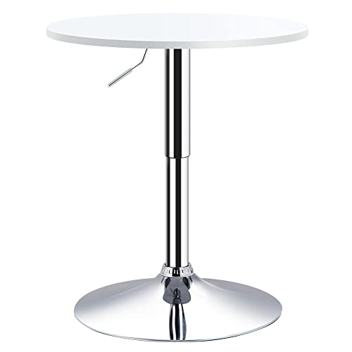 HOMCOM Runder Bartisch Stehtisch Bistrotisch Küchenhochtisch - höhenverstellbar 69-93 cm und drehbare Holzplatte, Metallgestell, weiß von HOMCOM