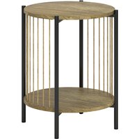 HOMCOM Runder Beistelltisch mit 2 Ebenen, Bohemienstil mit Stahlkonstruktion für Wohnzimmer Schlafzimmer 43,5x43,5x51 cm Natur   Aosom von HOMCOM