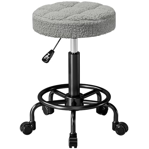 HOMCOM Runder Drehhocker Hocker mit Rädern Höhenverstellbar 50-66 cm Sitz gepolstert mit Vliesstoff für Salons Workshops Spa Massage Grau HOMCOM Runder Drehhocker Hocker mit Rädern Höhenverstellbar 50-66 cm Sitz gepolstert mit Vliesstoff für Salons Workshops Spa Massage Grau von HOMCOM