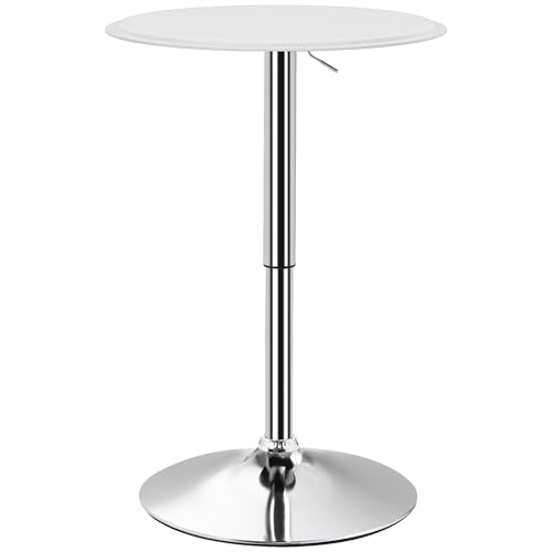 HOMCOM Runder Stehtisch mit Verstellbarer Höhe 67-93 cm Hoher Stehtisch mit Tischplatte Ø63 cm Drehbar 360° mit Rundem Chrom Metallfuß für Bistro Küche Esszimmer Weiß von HOMCOM