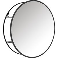 HOMCOM Runder Wandspiegel mit 2 Regalen für Badezimmer, schwarzer Metallrahmen, Durchmesser 50 cm   Aosom von HOMCOM