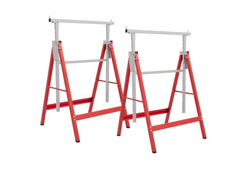 HOMCOM Sägebock Gerüstbock höhenverstellbar Unterstellbock, 200 kg max. Belastbarkeit, 0,7 cm max. Stammdurchmesser, (Arbeitsbock, 2-St., Klappbock), bis 200kg Stahl Rot 68 x 58 x 80-130 cm von HOMCOM