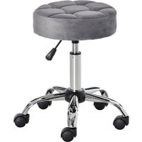 HOMCOM Salonstuhl mit Rädern Rollhocker höhenverstellbar drehbar Samt-Touch Chrom-Basis Grau 35x35x49-61cm für Friseursalons & Kosmetikstudios   Aosom.de von HOMCOM