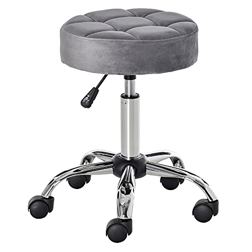 HOMCOM Salonstuhl mit Rädern Rollhocker höhenverstellbar drehbar Salon Hocker Samt-Touch Schaumstoff Chrom-Basis Hellgrau 35 x 35 x 49-61 cm HOMCOM Salonstuhl mit Rädern Rollhocker höhenverstellbar drehbar Salon Hocker Samt-Touch Schaumstoff Chrom-Basis Hellgrau 35 x 35 x 49-61 cm von HOMCOM