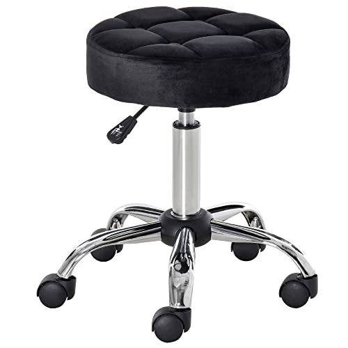 HOMCOM Salonstuhl mit Rädern Rollhocker höhenverstellbar drehbar Salon Hocker Samt-Touch Schaumstoff Chrom-Basis Schwarz 35 x 35 x 49-61 cm HOMCOM Salonstuhl mit Rädern Rollhocker höhenverstellbar drehbar Salon Hocker Samt-Touch Schaumstoff Chrom-Basis Schwarz 35 x 35 x 49-61 cm von HOMCOM