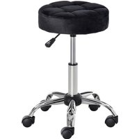 HOMCOM Salonstuhl mit Rädern höhenverstellbar drehbar Rollhocker Samt-Touch Schaumstoff Chrom-Basis Schwarz 35 x 35 x 49-61 cm für Friseursalons   Aosom.de von HOMCOM
