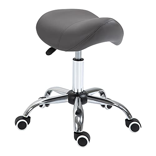HOMCOM Sattelhocker Arbeitshocker Drehstuhl Drehhocker Rollhocker Kosmetikhocker gepolstert höhenverstellbar (Grau) von HOMCOM