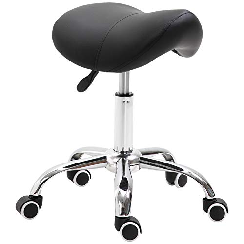 HOMCOM Sattelhocker Arbeitshocker Drehstuhl Drehhocker Rollhocker Kosmetikhocker gepolstert höhenverstellbar (Schwarz) von HOMCOM